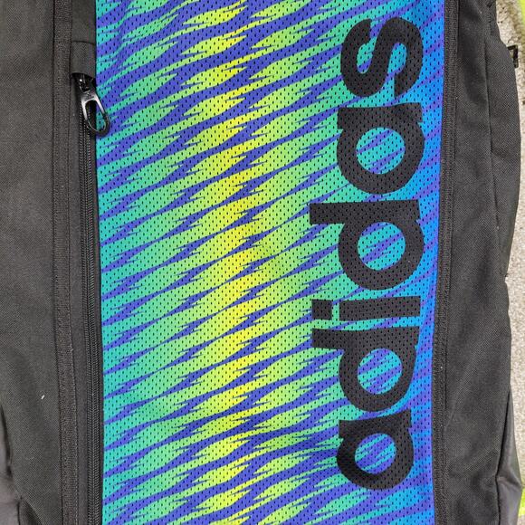Adidas Thunder Drawstring Backpack 18" Black Blue 2 Zipper Sports School Gym - Picture 11 of 16